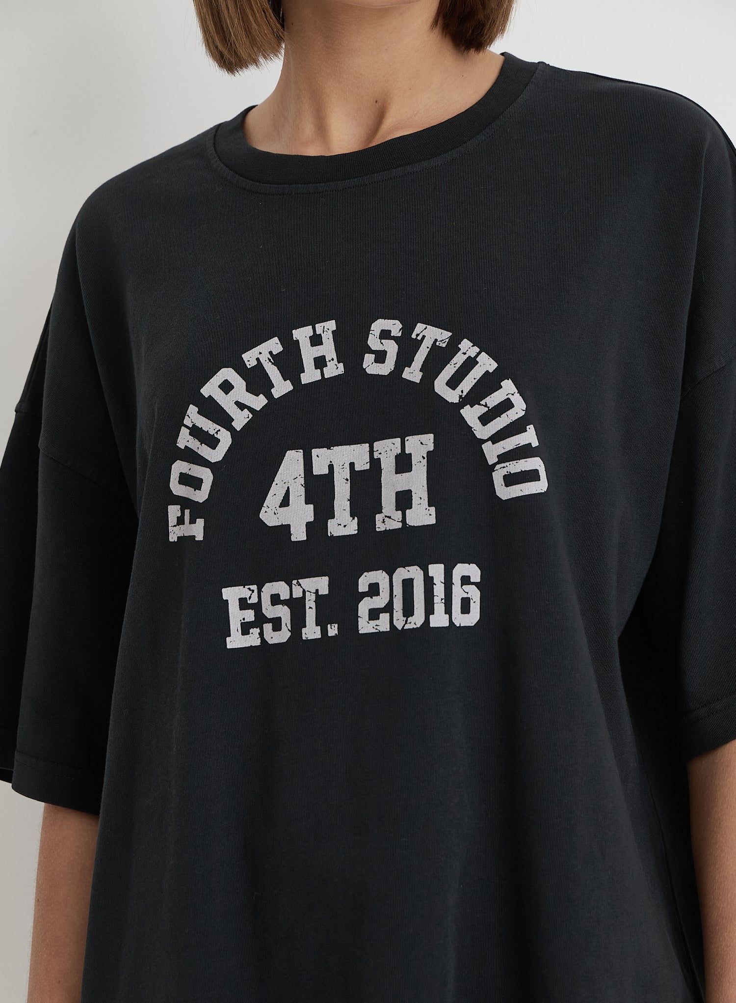 Grey Acid Wash Oversized Distressed Slogan T-Shirt